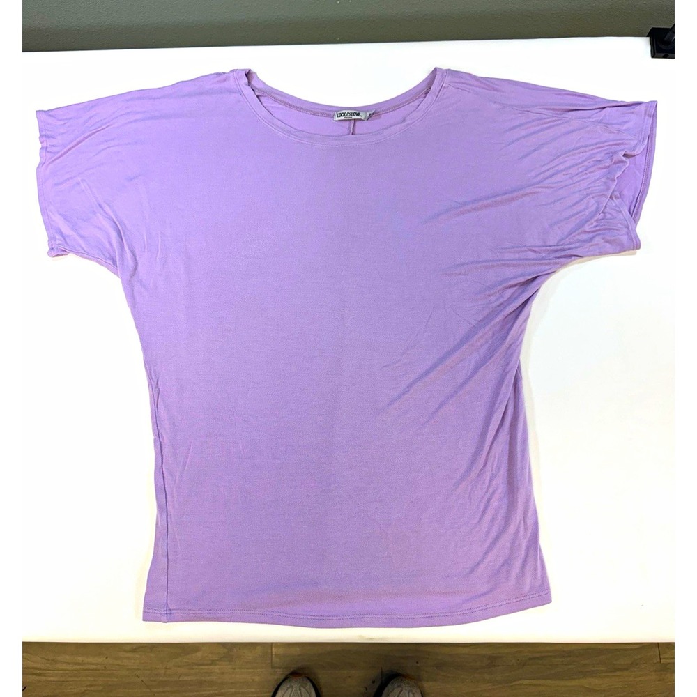 Lock & Love Womens Purple Knit T-Shirt L Short Sleeve Dolman Batwing WT742
